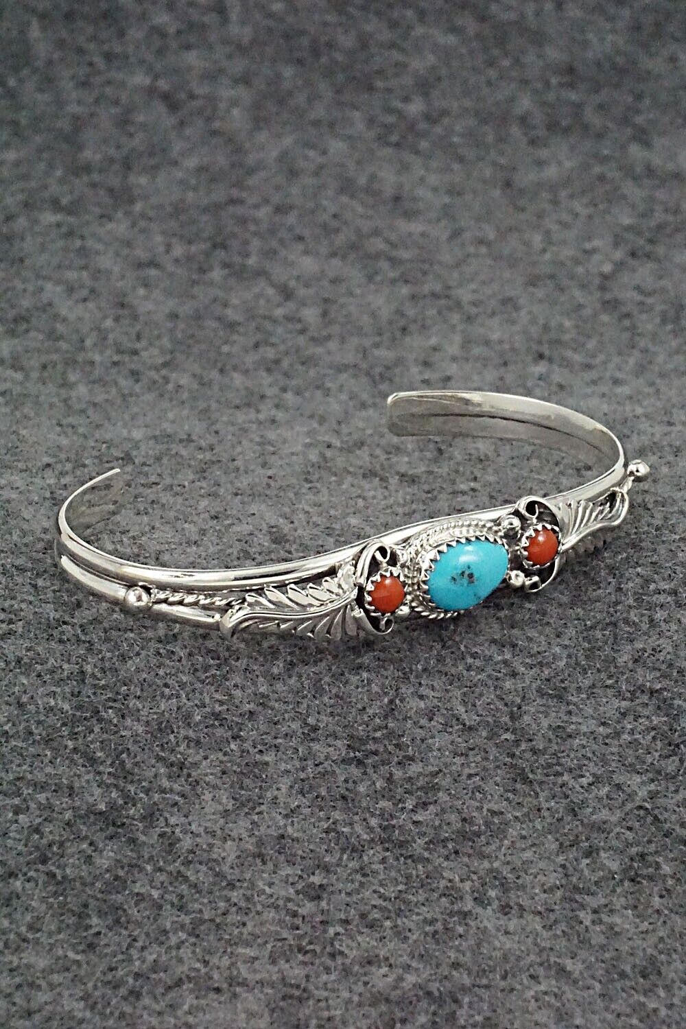 Turquoise, Coral & Sterling Silver Bracelet - Alice Rose Saunders
