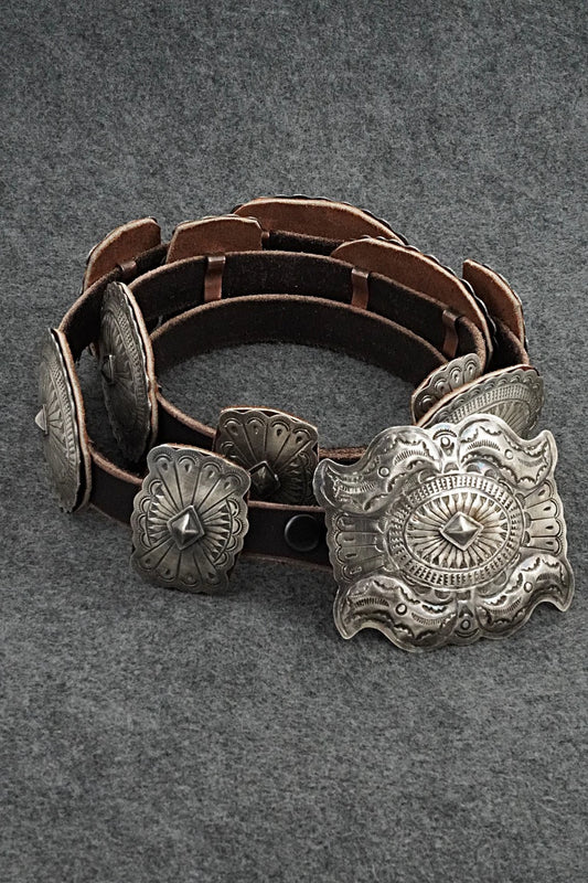 Sterling Silver & Leather Concho Belt - Dan Morgan
