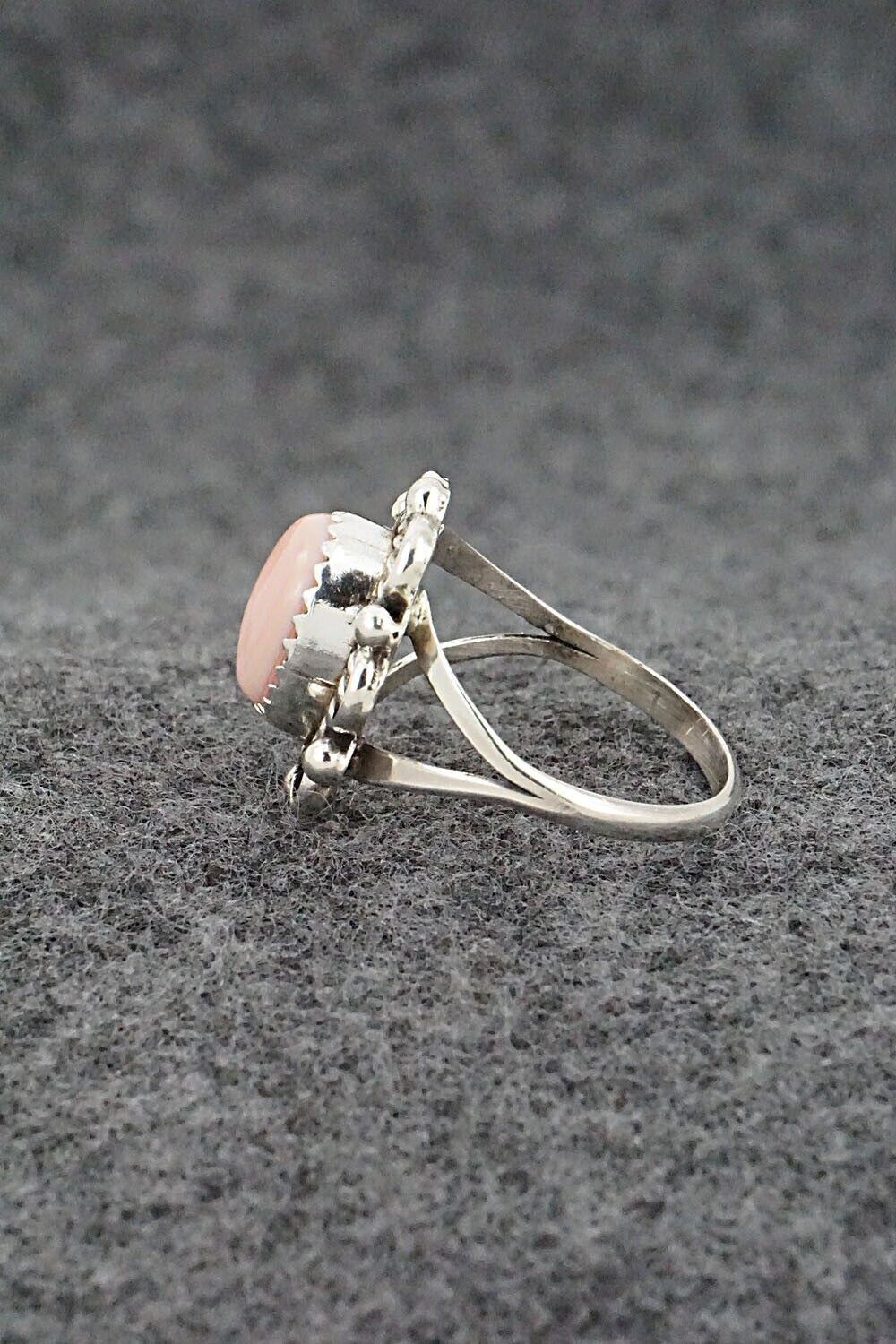 Pink Conch Shell & Sterling Silver Ring - Freda Martinez - Size 7