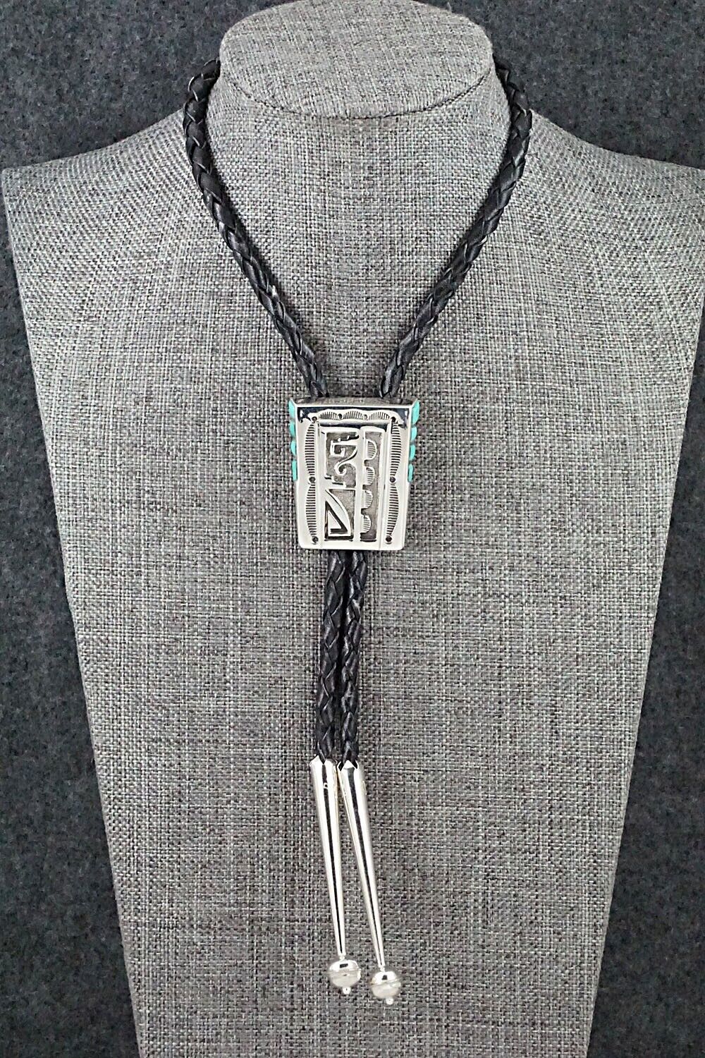 Turquoise & Sterling Silver Bolo Tie - Leonard Jim