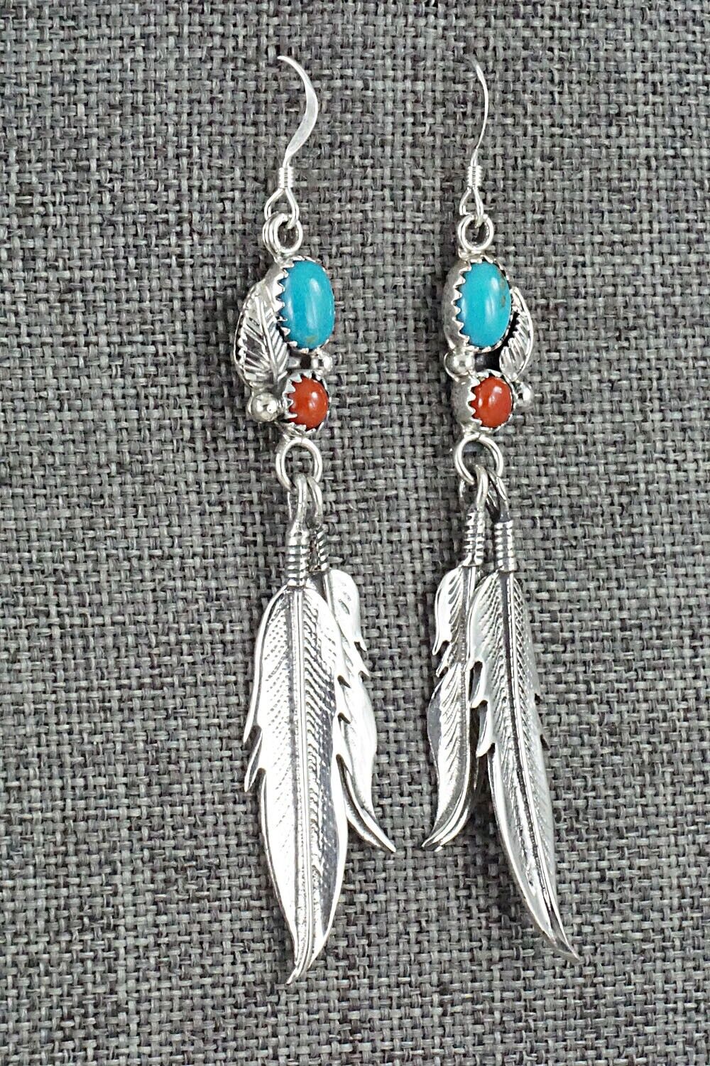 Turquoise, Coral & Sterling Silver Earrings - Annie Spencer