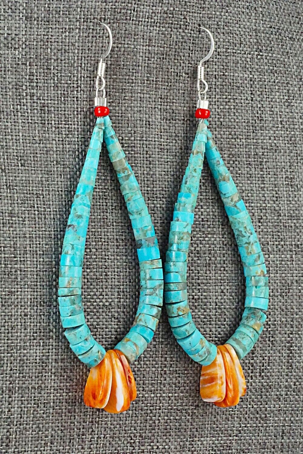 Spiny Oyster, Turquoise & Sterling Silver Earrings - Lupe Lovato