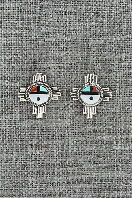 Multi Stone & Sterling Silver Inlay Earrings - Clifford Cheama