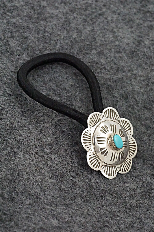 Turquoise & Sterling Silver Hair Tie - Bertha Begay