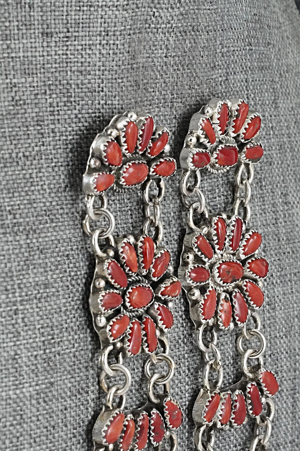 Coral & Sterling Silver Earrings - Justina Wilson