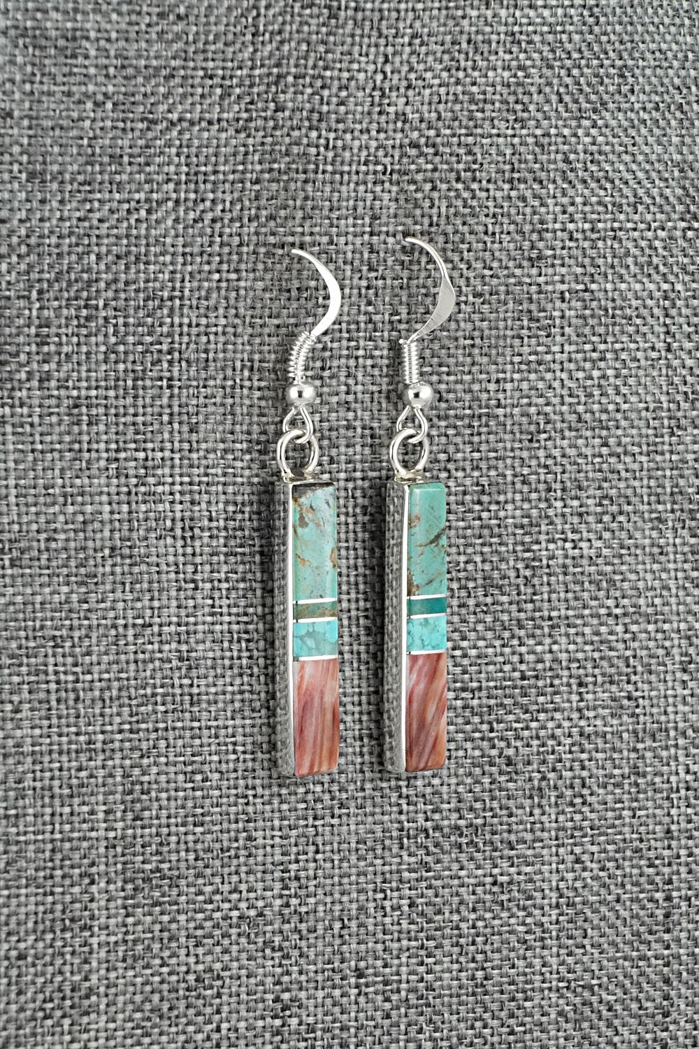Turquoise, Spiny Oyster & Sterling Silver Earrings - Marilyn Yazzie