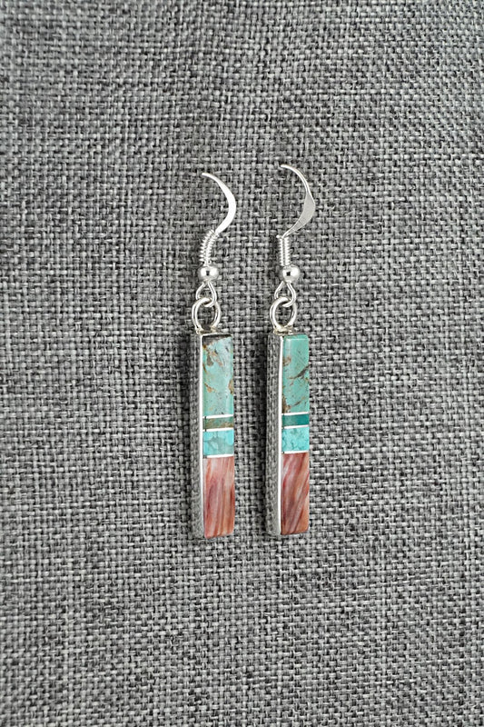 Turquoise, Spiny Oyster & Sterling Silver Earrings - Marilyn Yazzie