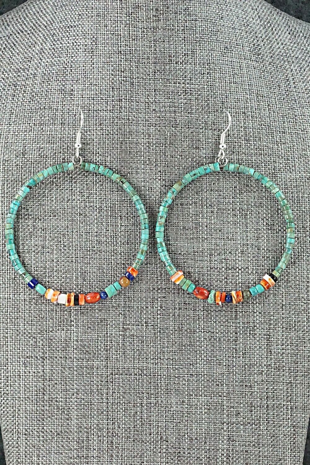 Multi Stone & Sterling Silver Hoop Earrings - Helen Tsosie