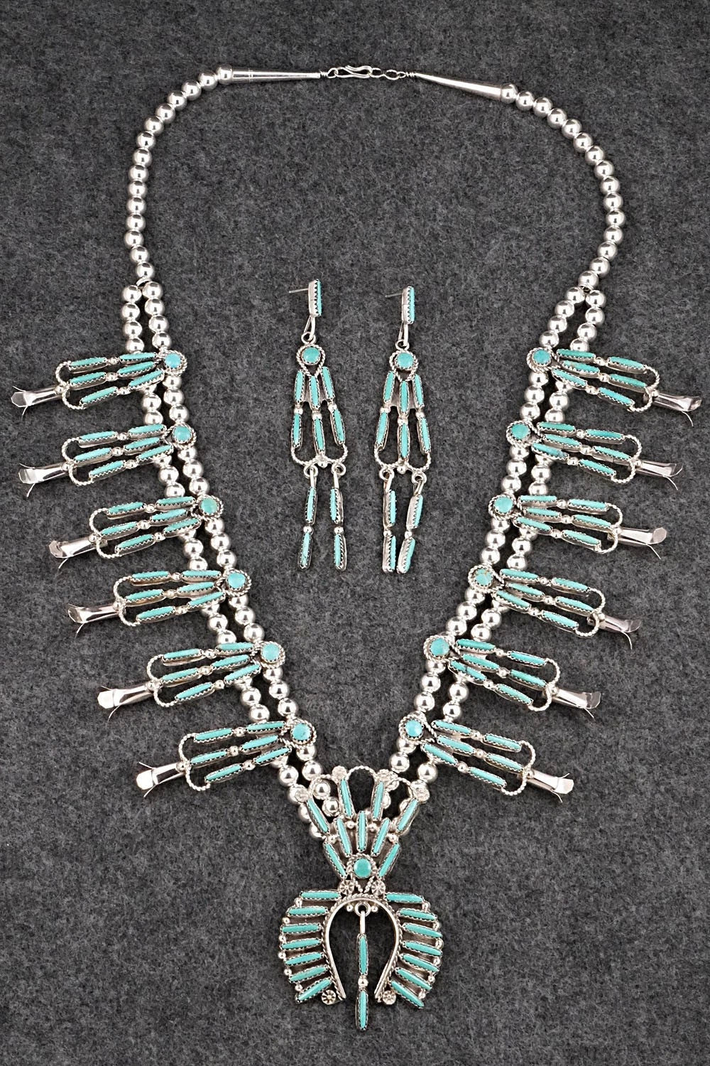 Turquoise & Sterling Silver Squash Blossom Set - Claudine Penketewa