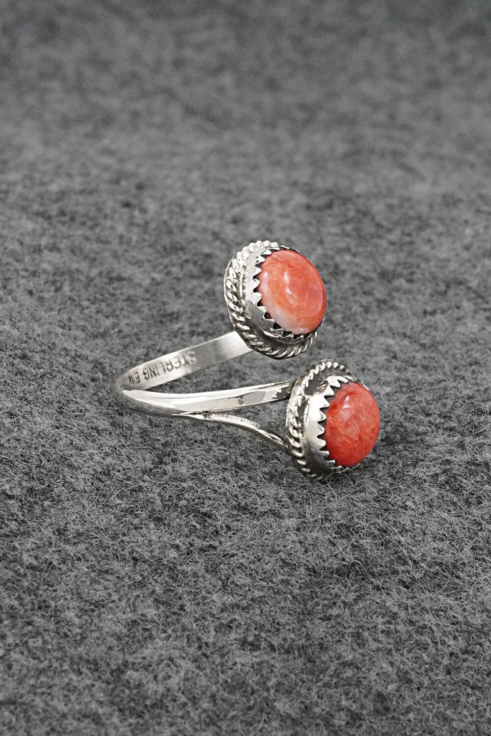 Spiny Oyster & Sterling Silver Ring - Esther White - Size 7 Adj.