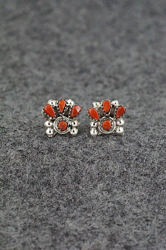 Coral & Sterling Silver Earrings - Alice Mutte