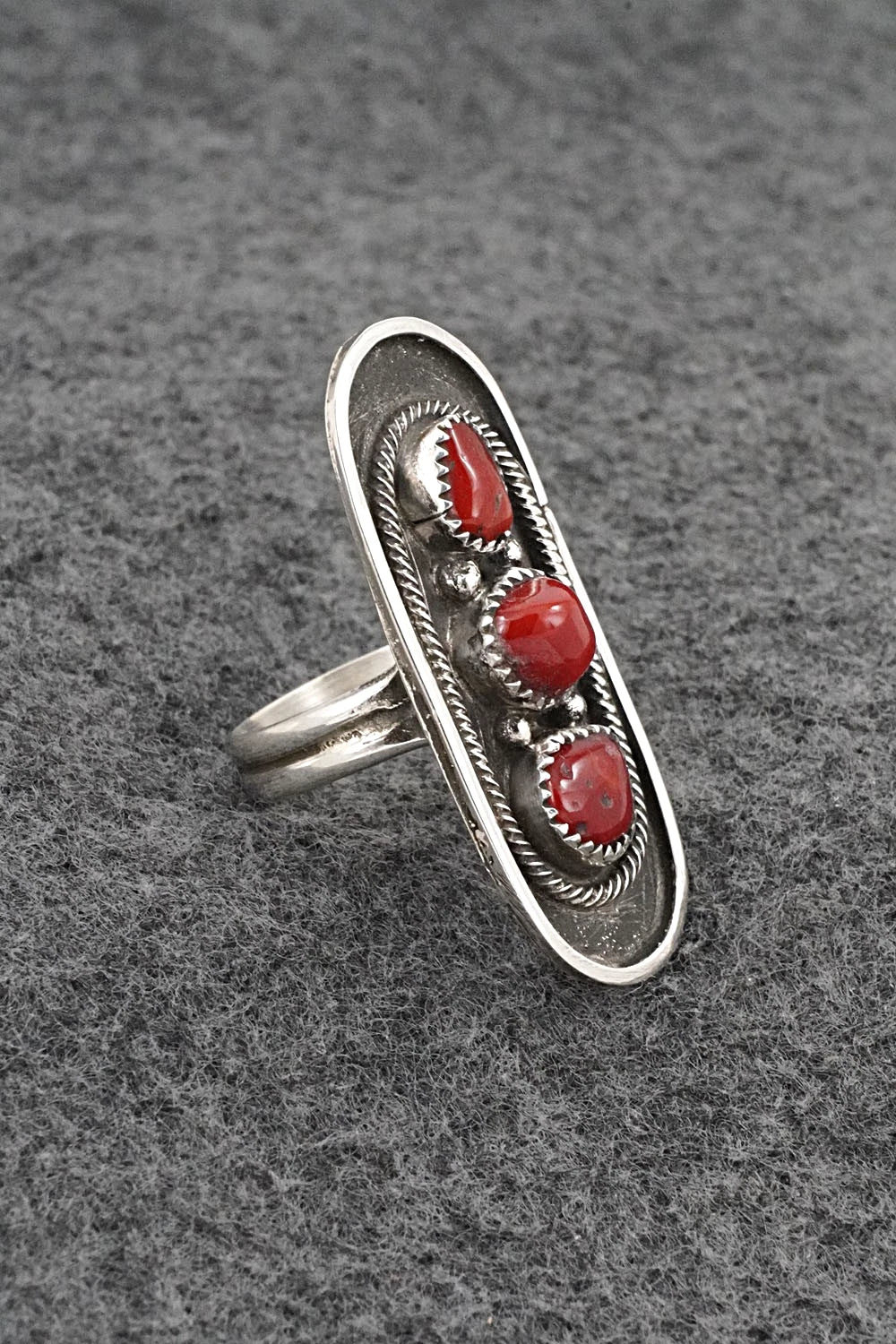 Coral & Sterling Silver Ring - Priscilla Reeder - Size 7