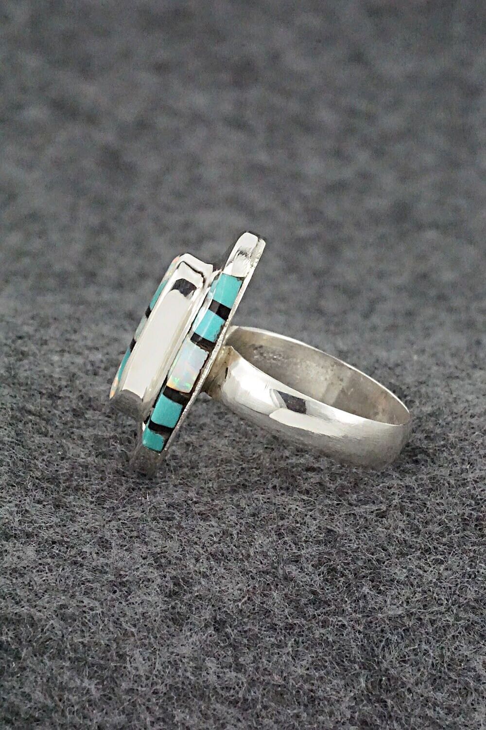 Turquoise, Onyx, Opalite & Sterling Silver Ring - Ophelia Panteah - Sz. 7