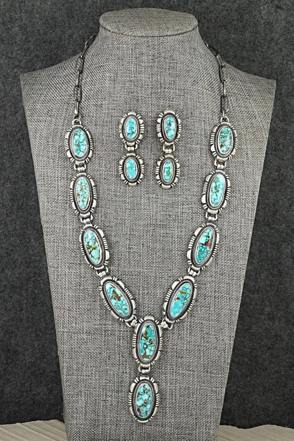 Turquoise & Sterling Silver Necklace and Earrings Set - Mark Yazzie