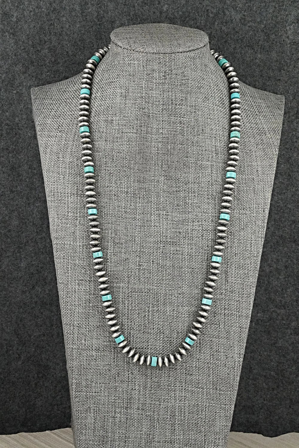 Turquoise & Sterling Silver Navajo Pearl Necklace 22" - Crystal Haley