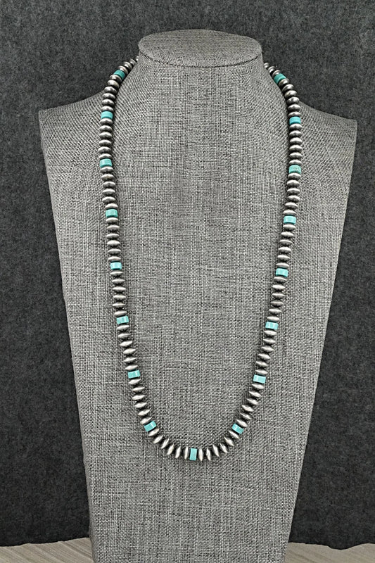 Turquoise & Sterling Silver Navajo Pearl Necklace 22" - Crystal Haley
