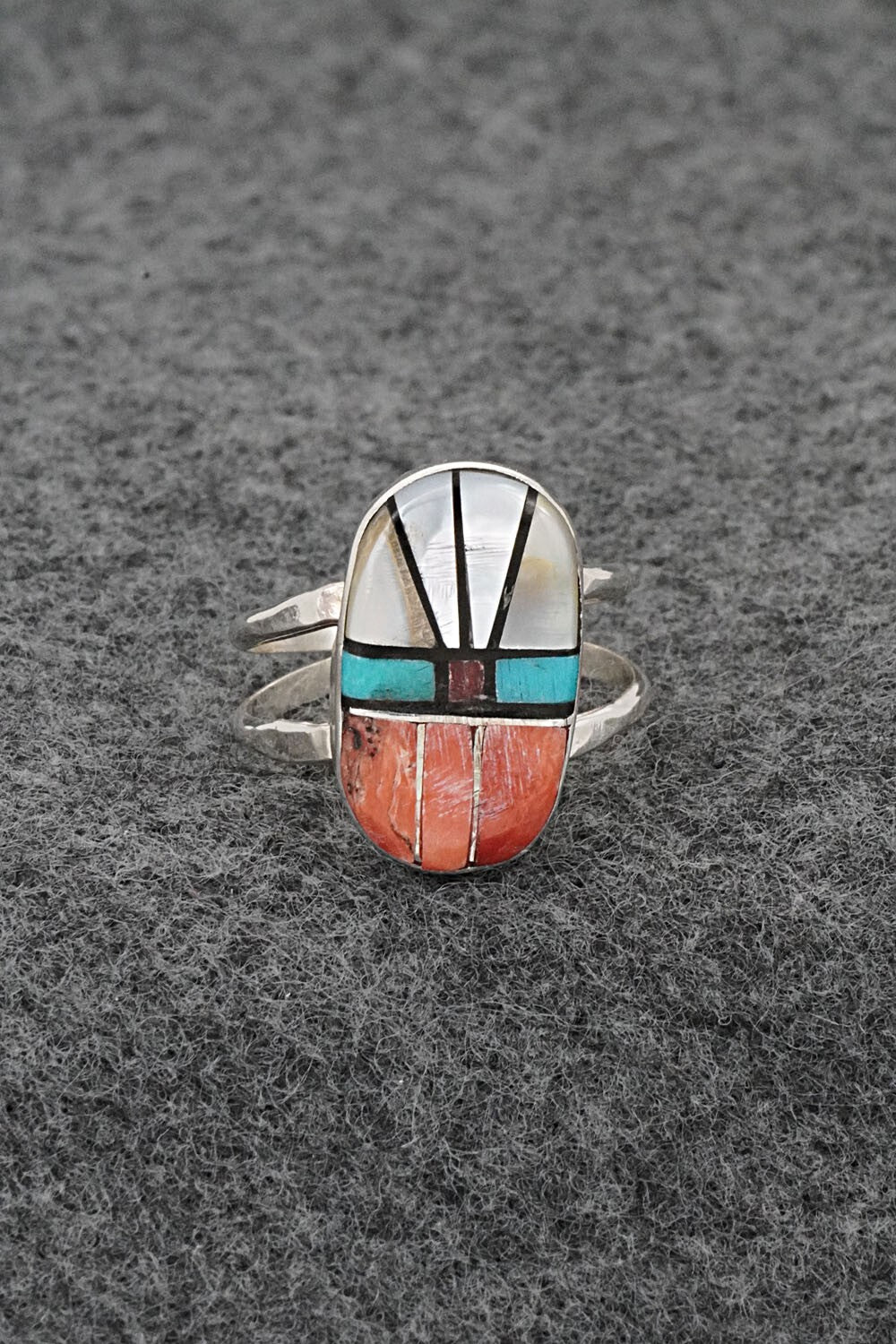 Multi-Stone & Sterling Silver Inlay Ring - Ola Eriacho - Size 7