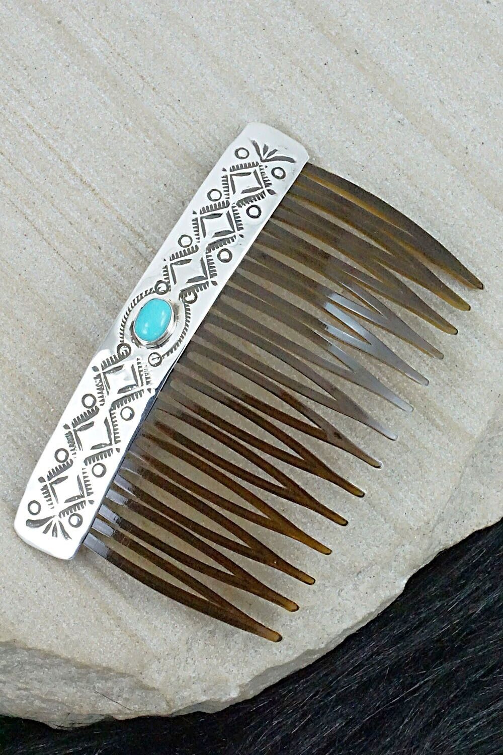 Turquoise & Sterling Silver Hair Combs - Jeannie Blackgoat