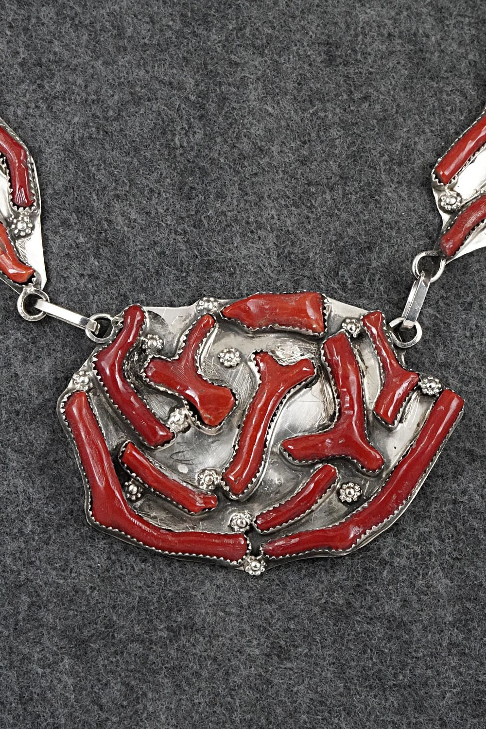 Coral & Sterling Silver Necklace and Earrings Set - Tsabetsaye