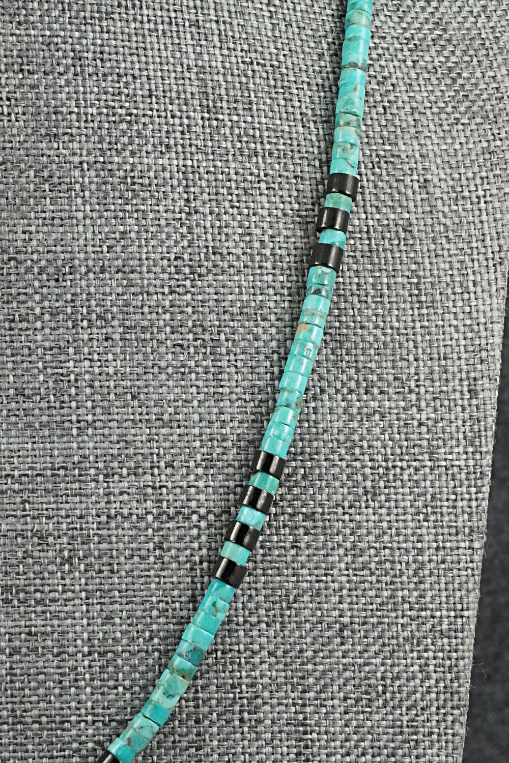 Turquoise, Onyx & Sterling Silver Necklace 19" - Helen Tsosie