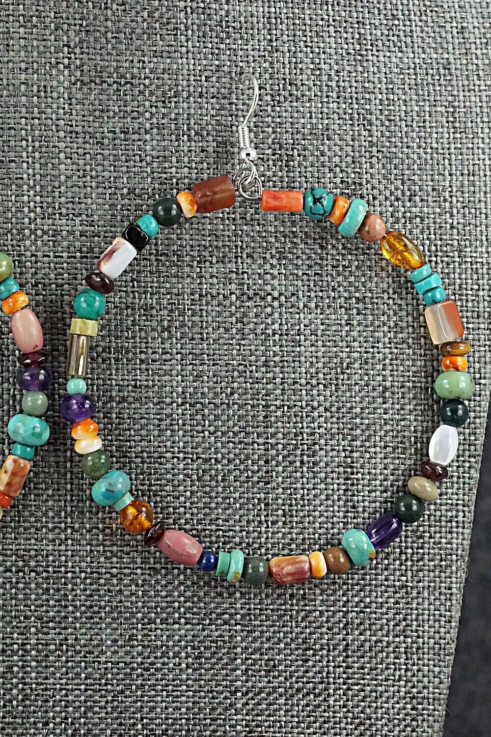Multi Stone & Sterling Silver Hoop Earrings - Helen Tsosie
