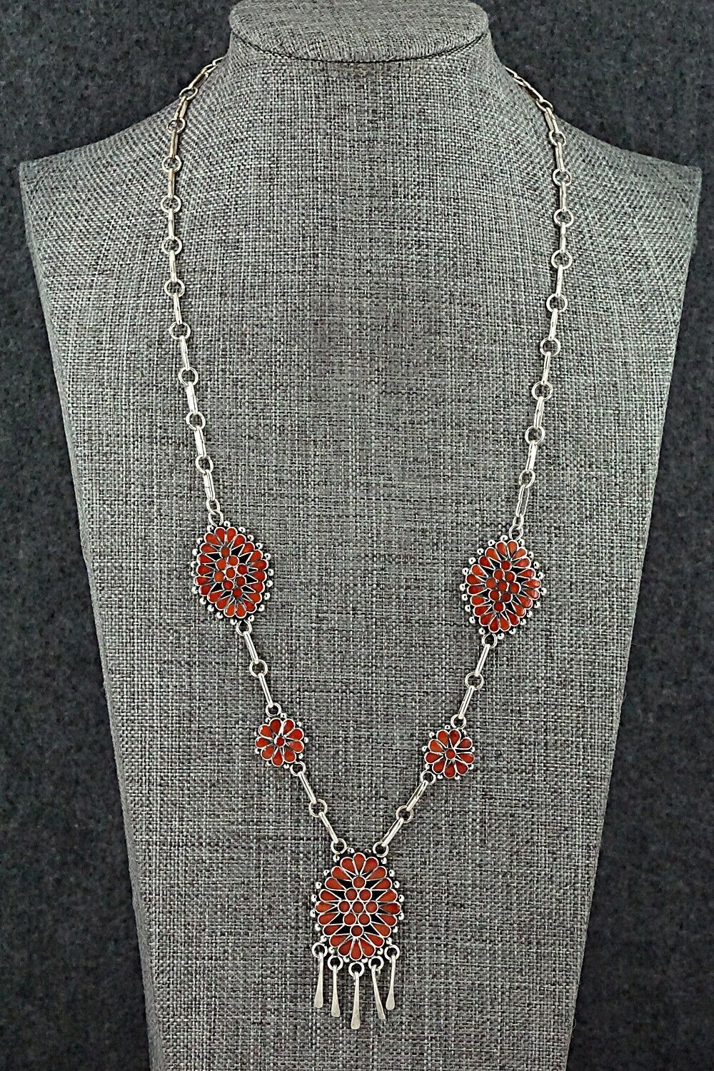 Coral & Sterling Silver Inlay Necklace - Michelle Peina