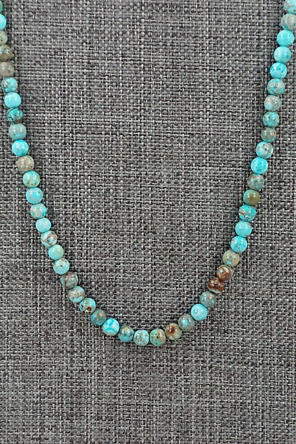 Turquoise, Shell & Sterling Silver Necklace 24" - Ramona Calavaza