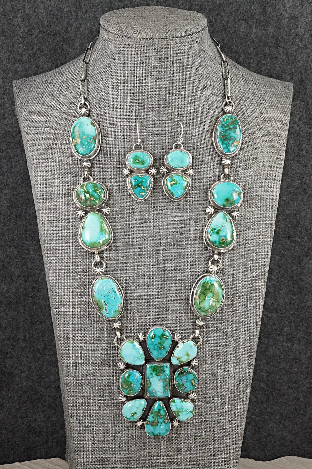 Turquoise & Sterling Silver Necklace and Earrings Set - Kathleen Livingston