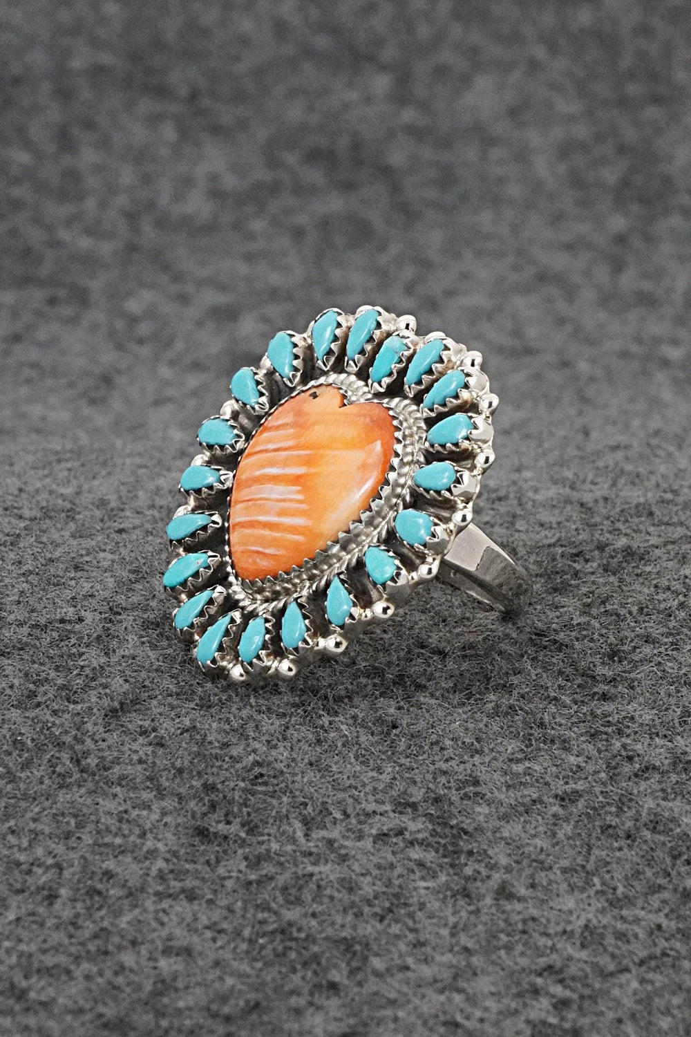 Turquoise, Spiny Oyster & Sterling Silver Ring - Elton James - Size 9