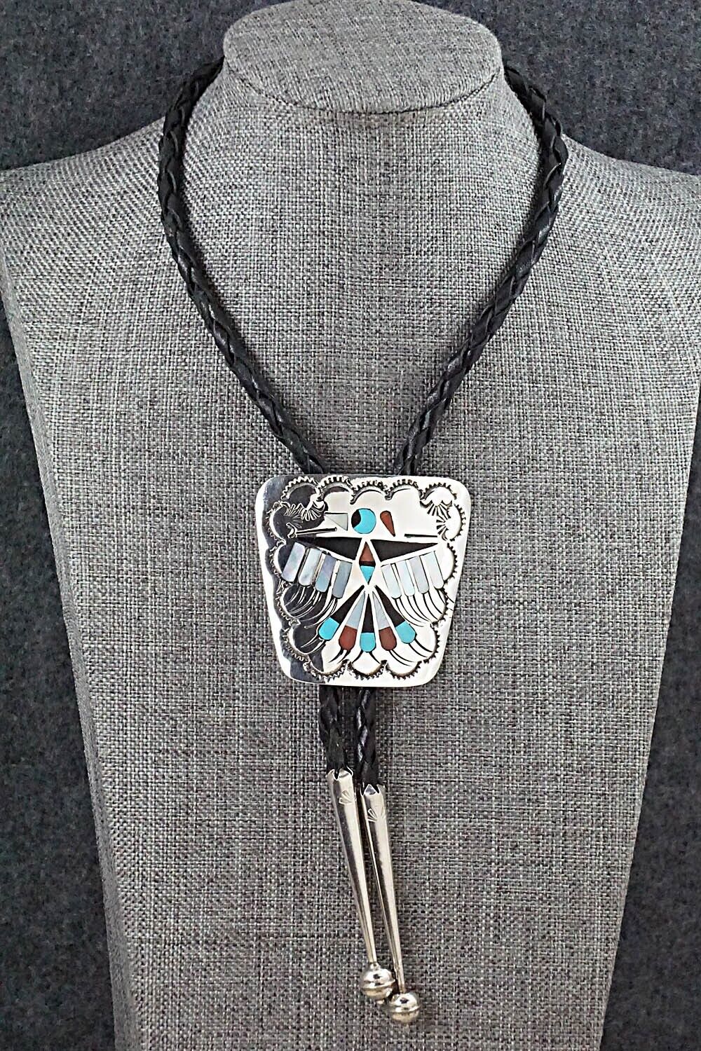 Multi Stone & Sterling Silver Bolo Tie & Belt Buckle Set - Gladys Lamy