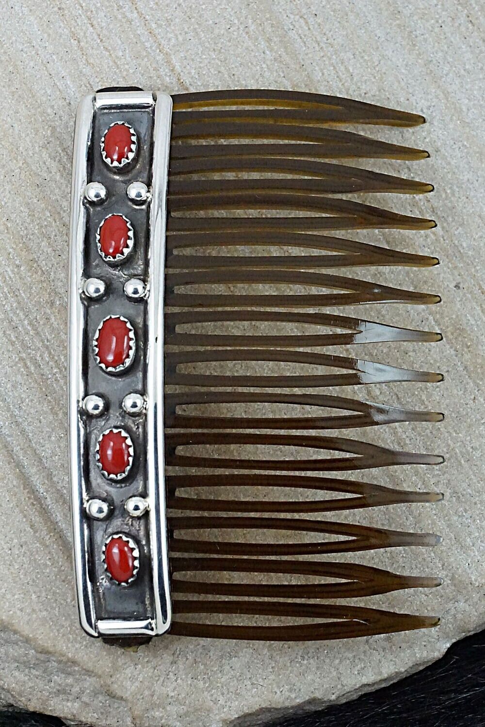 Coral & Sterling Silver Hair Combs - Paul Largo