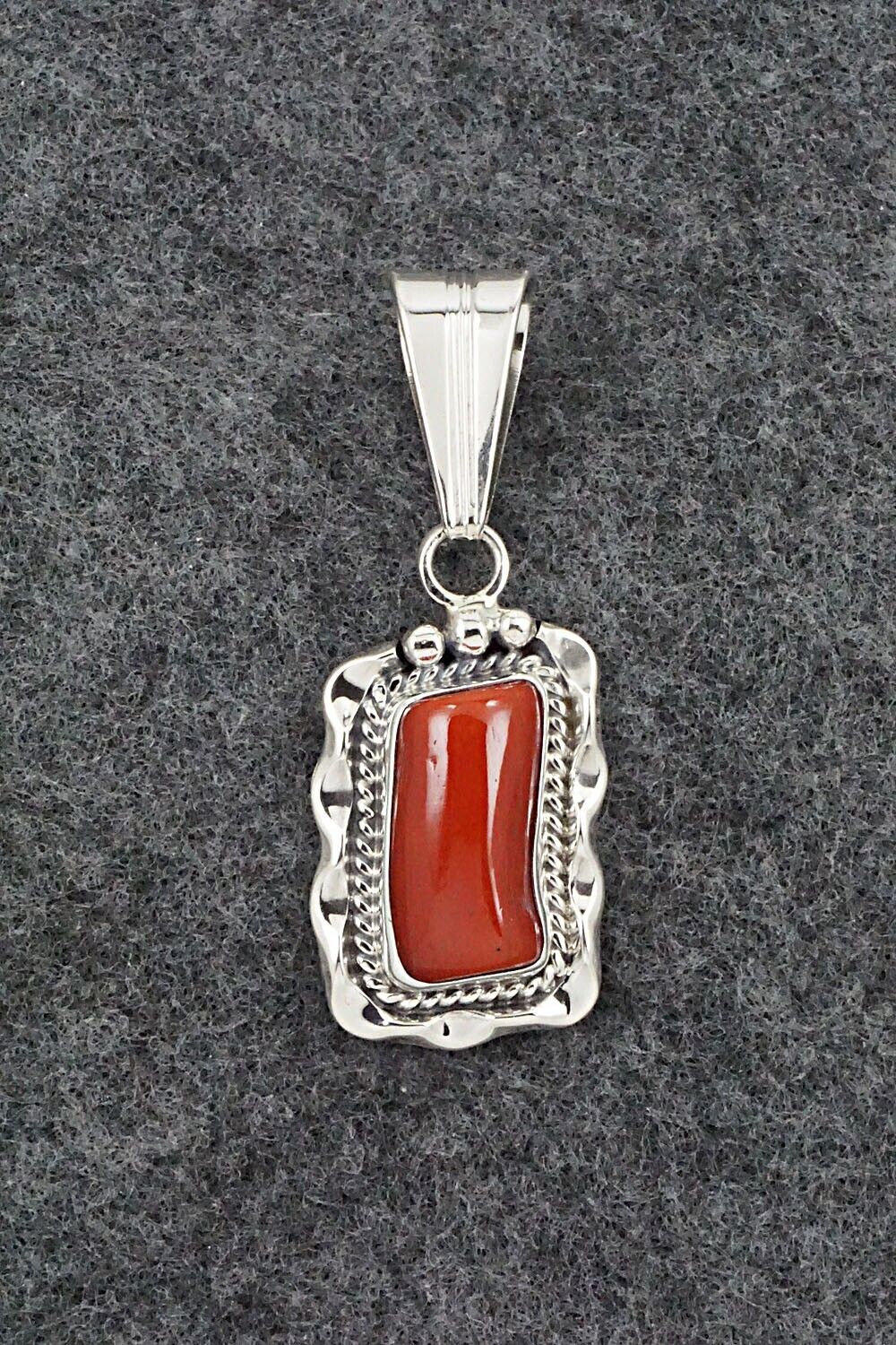Coral & Sterling Silver Pendant - Samuel Yellowhair