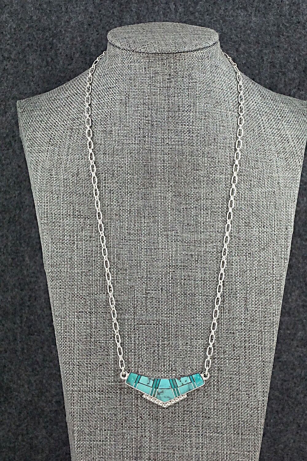 Turquoise & Sterling Silver Inlay Necklace - Curtis Manygoats