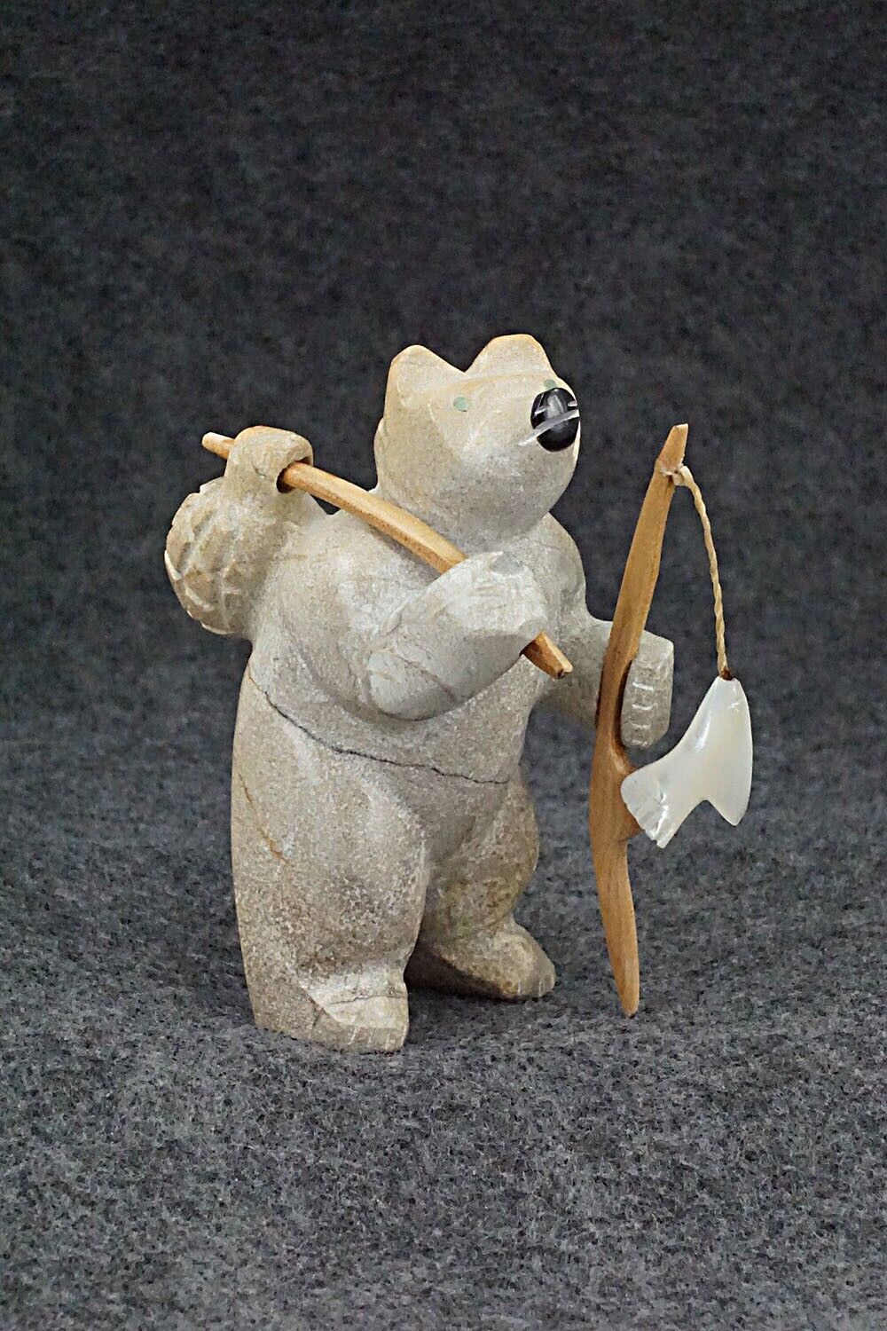 Bear with Fishing Pole Zuni Fetish Carving - Enrike Leekya