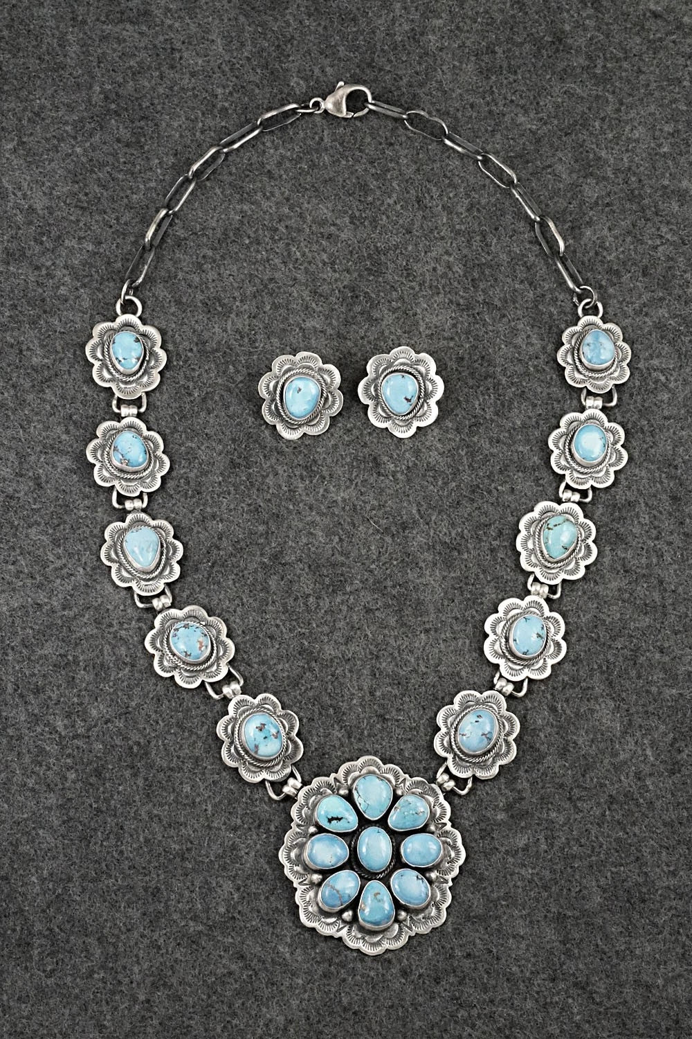 Turquoise & Sterling Silver Necklace and Earrings Set - Mark Yazzie