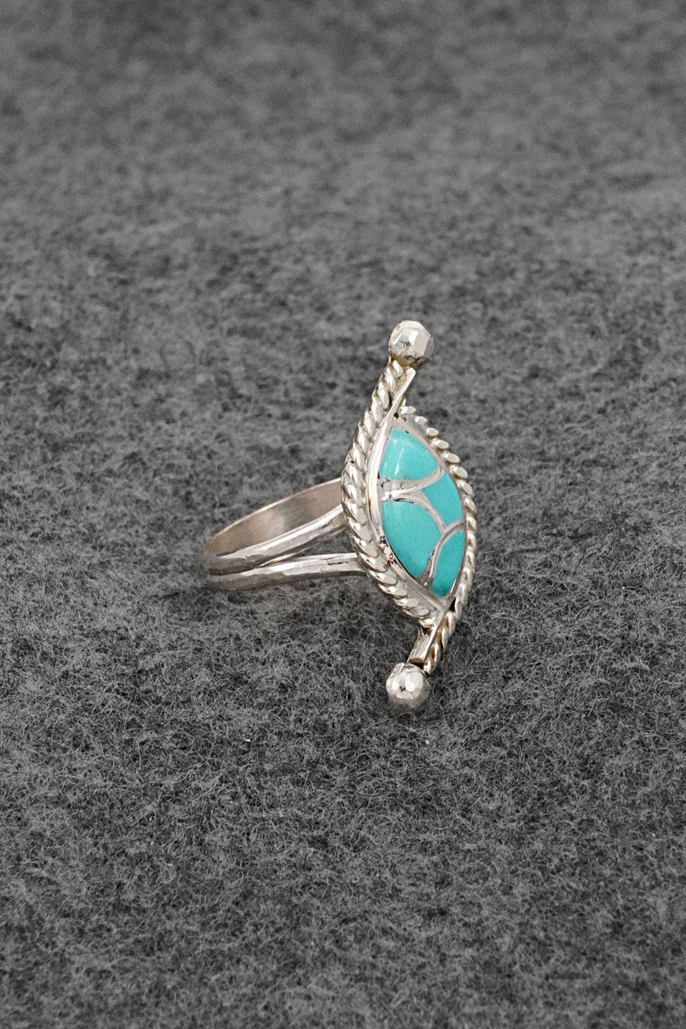 Turquoise & Sterling Silver Inlay Ring - Carlen Seoutewa - Size 7.5