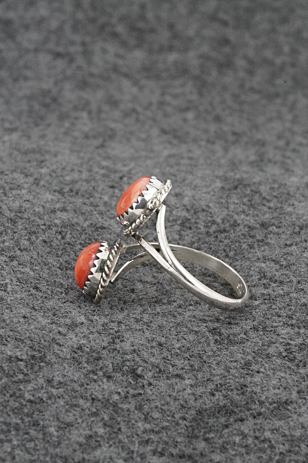 Spiny Oyster & Sterling Silver Ring - Esther White - Size 8 Adj.