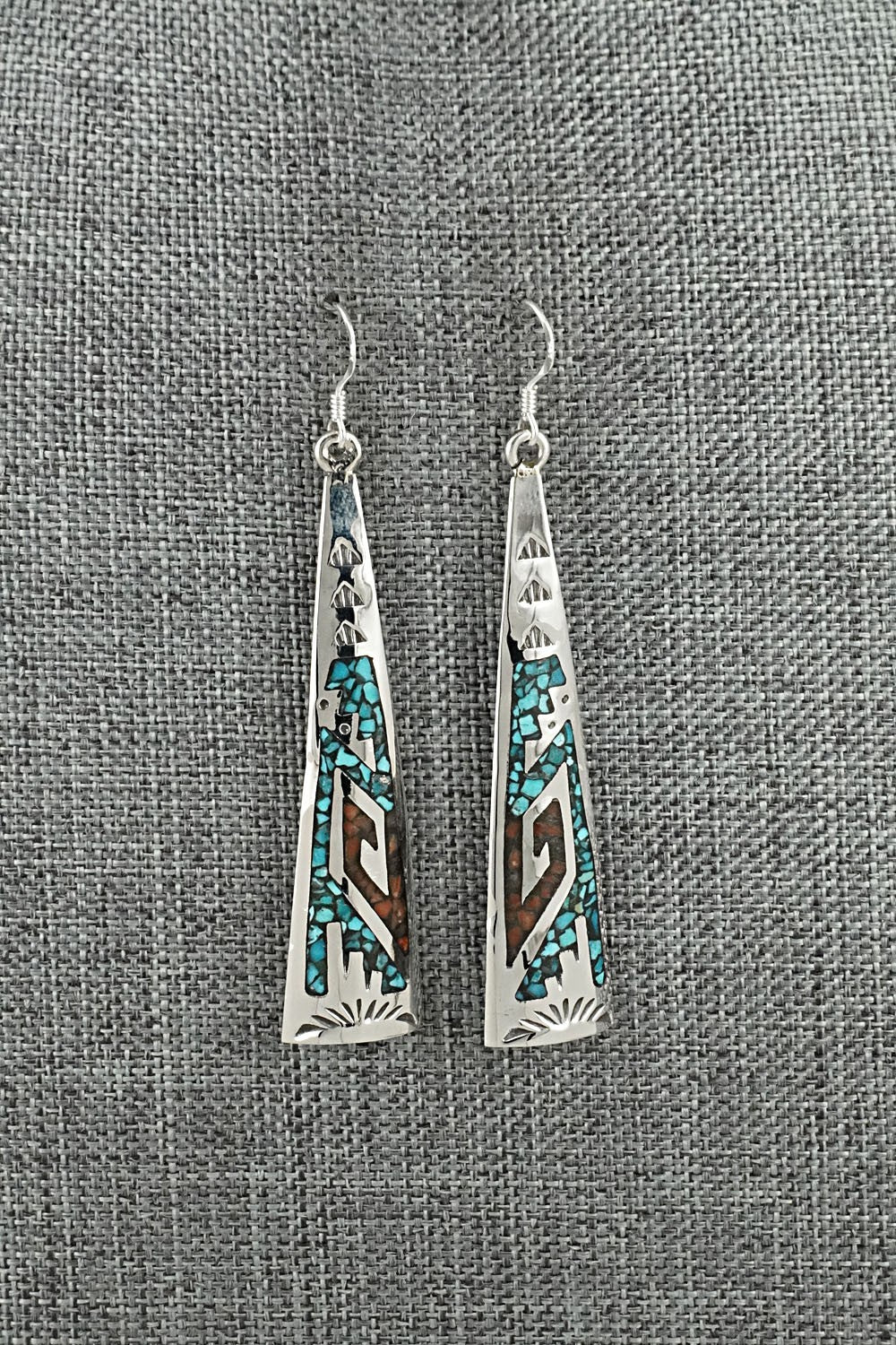 Turquoise, Coral Chip & Sterling Silver Earrings - Joleen Yazzie