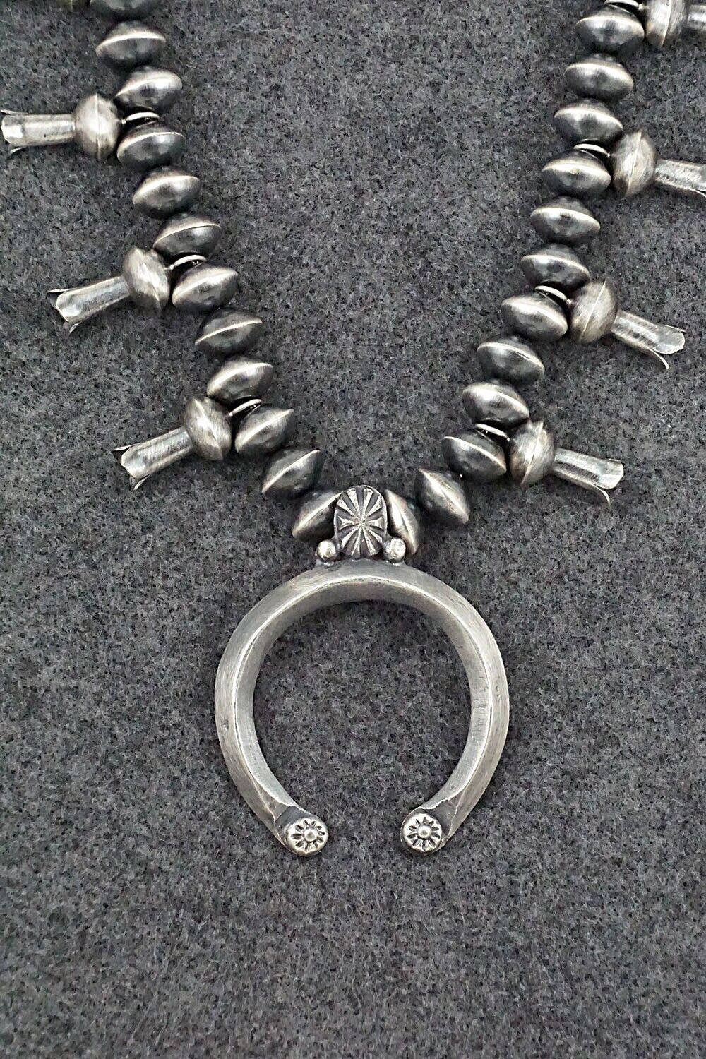 Sterling Silver Navajo Pearl Squash Blossom Necklace - Presley Haley