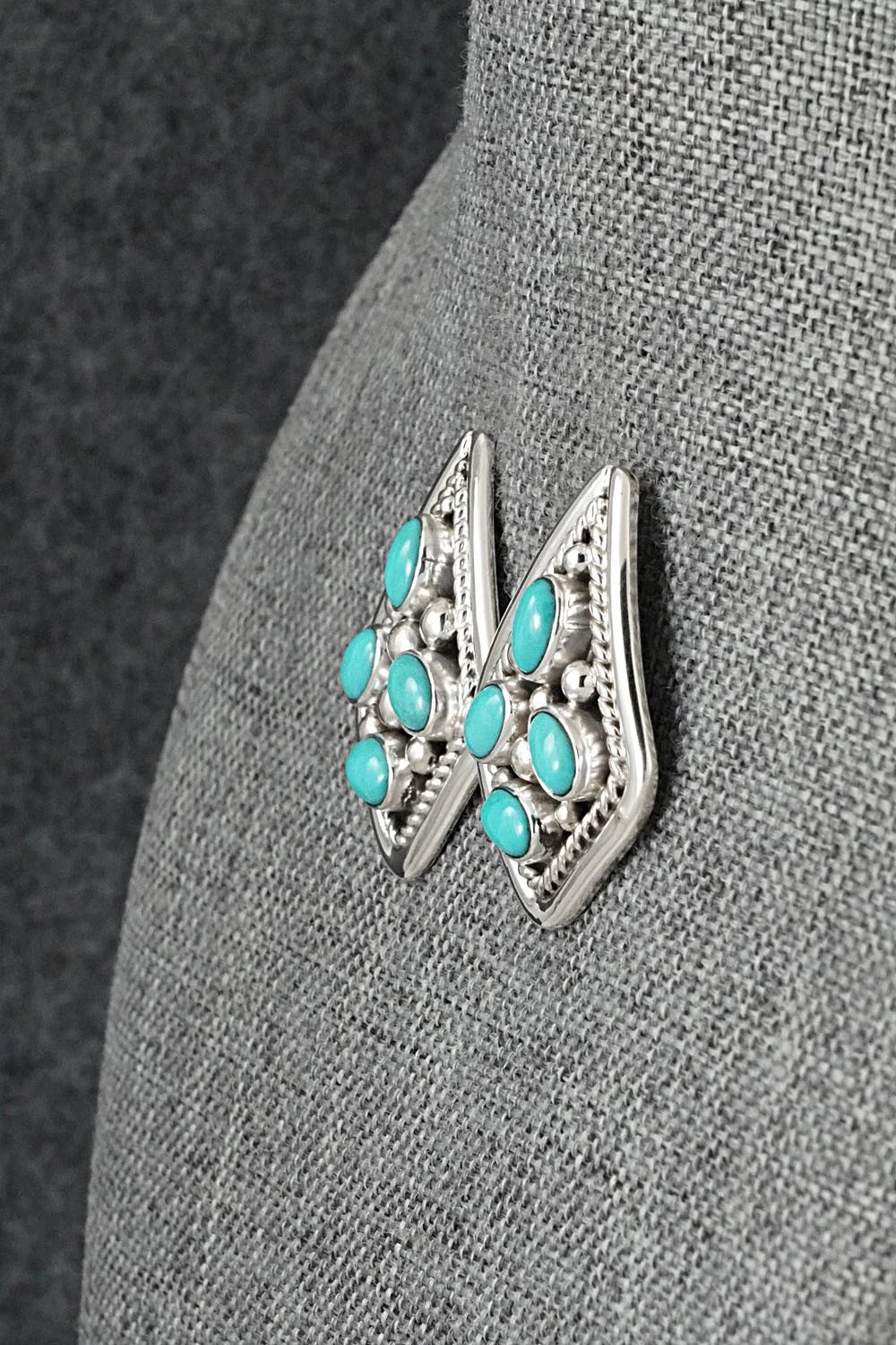 Turquoise & Sterling Silver Earrings - Chester Charley