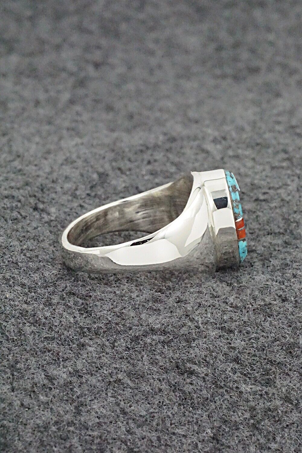 Turquoise, Coral & Sterling Silver Ring - Patrick Lincoln - Size 9.5