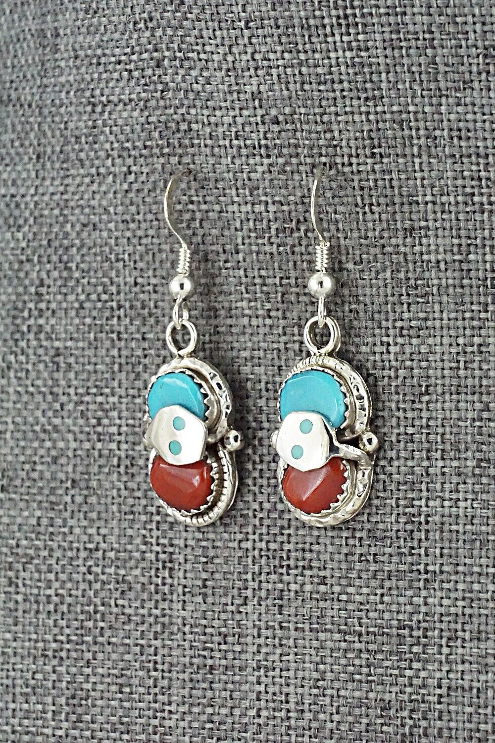 Turquoise, Coral & Sterling Silver Earrings - Joy Calavaza