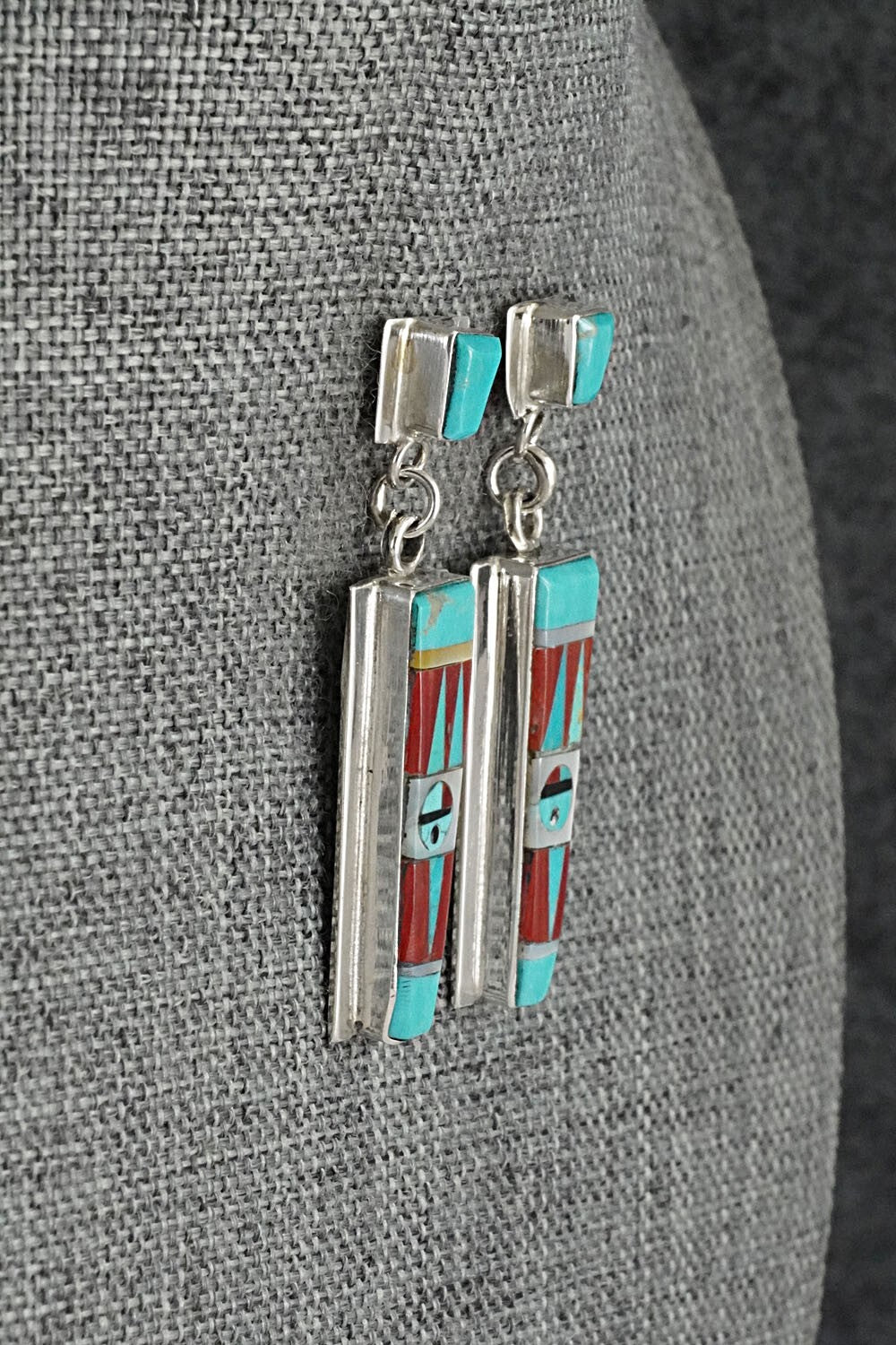 Multi Stone Inlay & Sterling Silver Earrings - Roland Edaakie