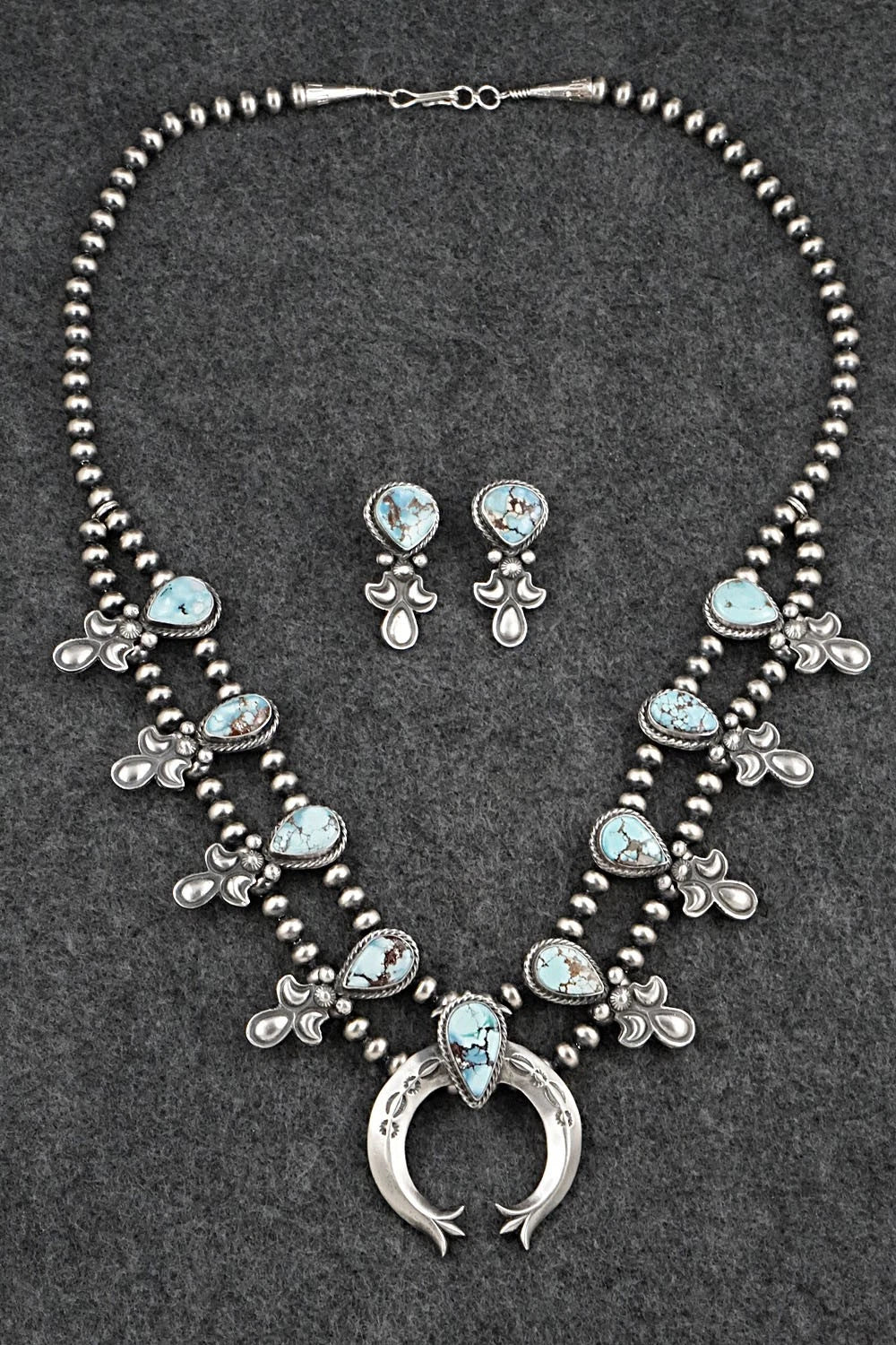 Turquoise & Sterling Silver Squash Blossom Set - Matthew Gordon
