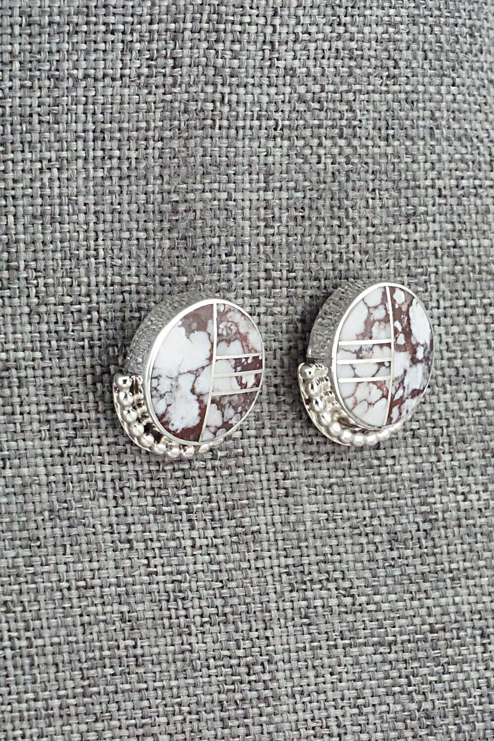 Wild Horse & Sterling Silver Inlay Earrings - Curtis Manygoats