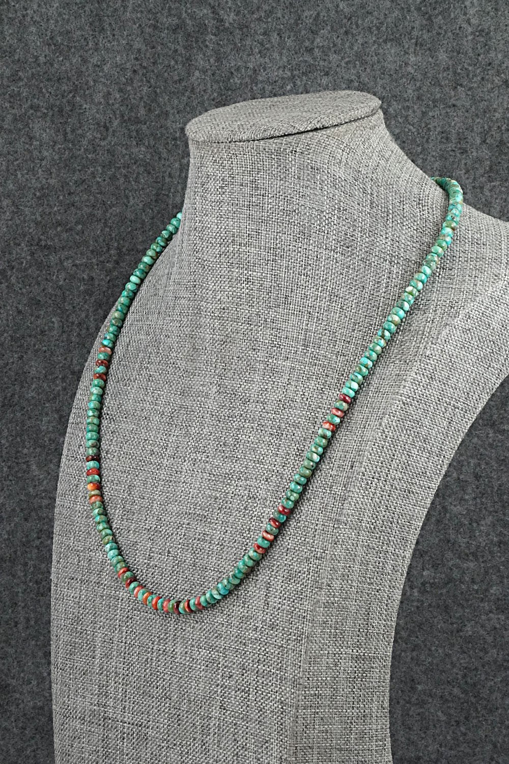 Turquoise, Spiny Oyster & Sterling Silver Necklace 19" - Helen Tsosie