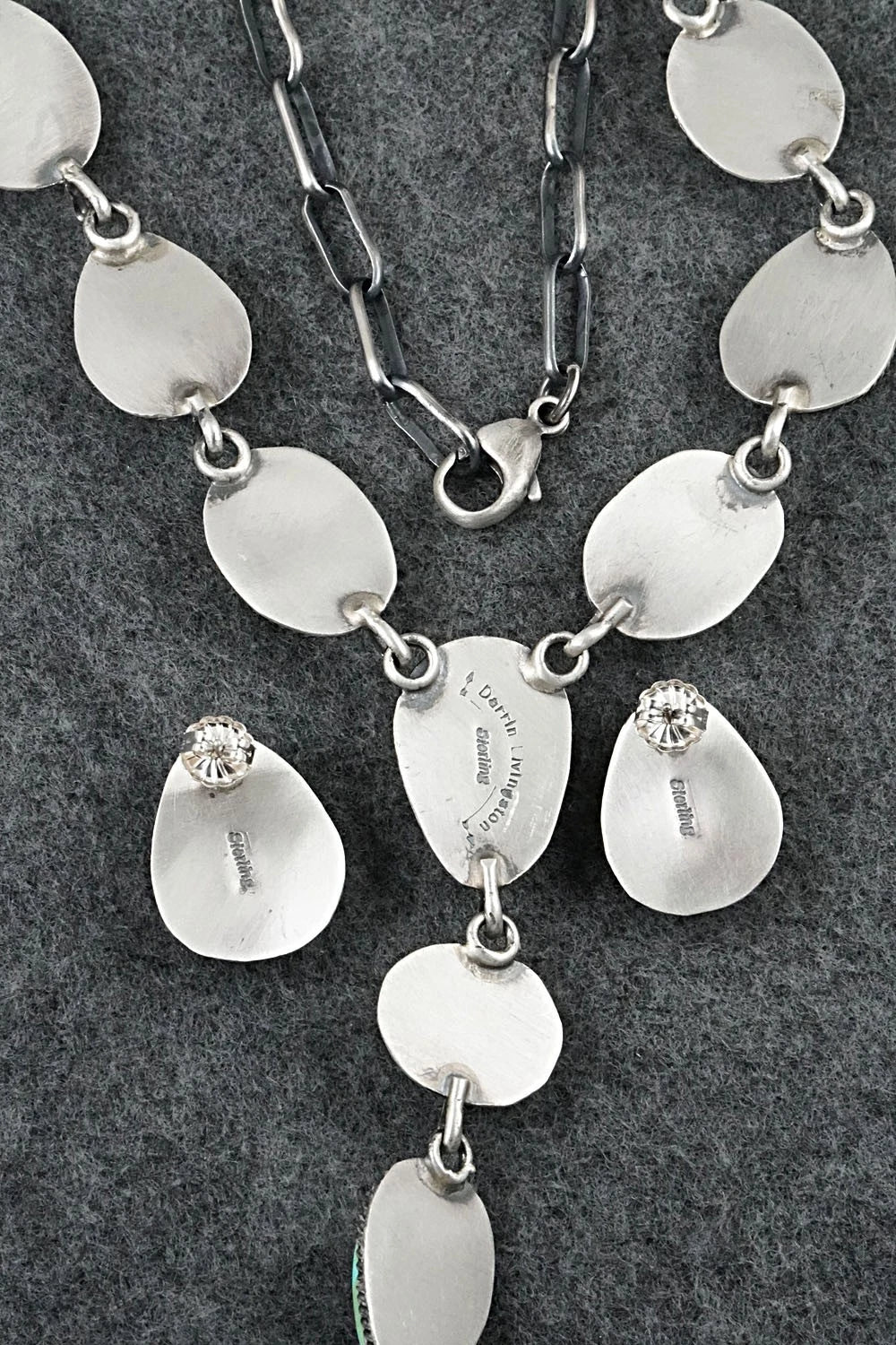Turquoise & Sterling Silver Necklace and Earrings Set - Darrin Livingston