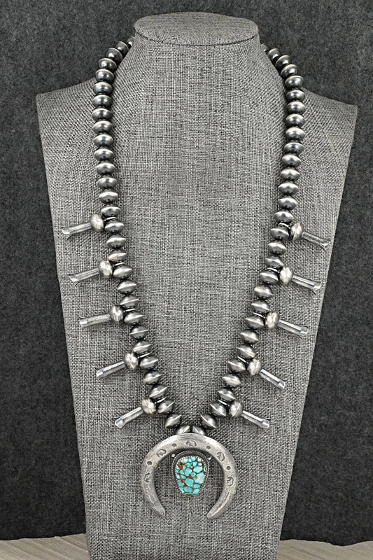 Turquoise & Sterling Silver Navajo Pearl Squash Blossom Necklace - Presley Haley