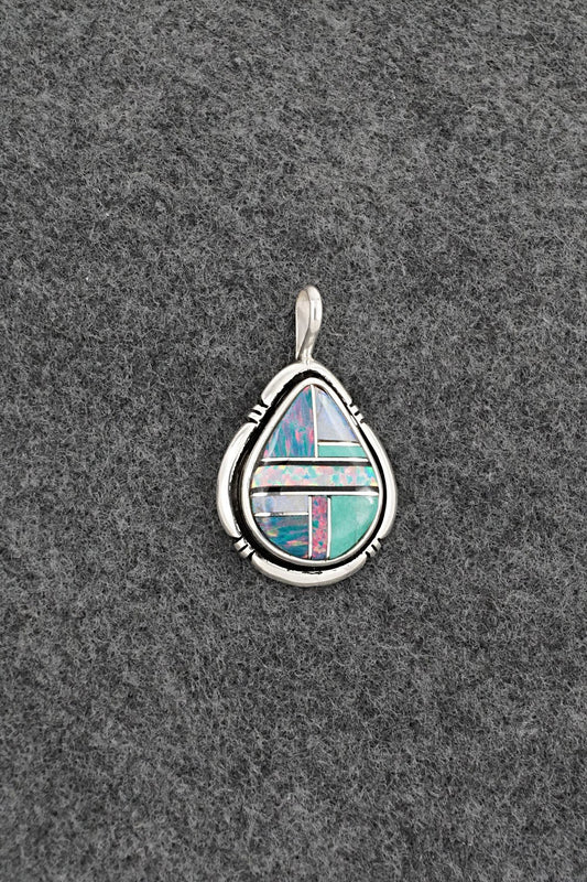 Turquoise, Opalite & Sterling Silver Pendant - Joseph Martinez