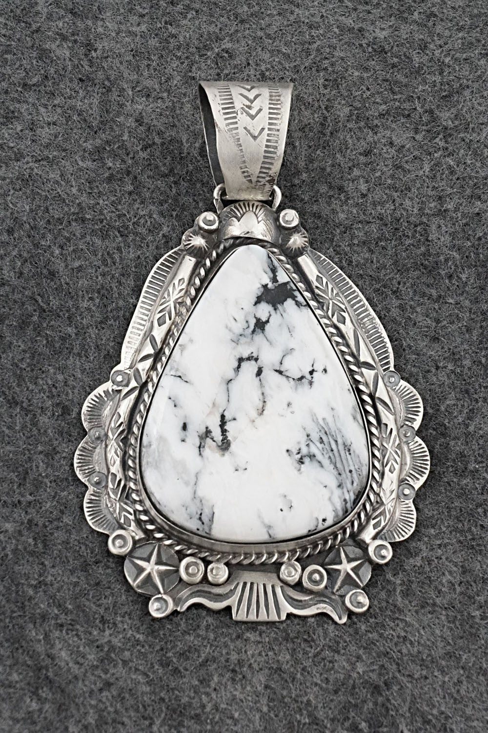 White Buffalo & Sterling Silver Pendant - Vernon Johnson